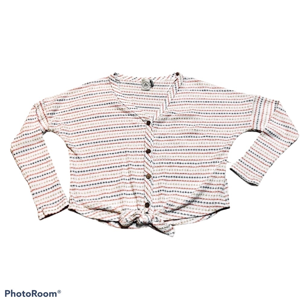 Paper Crane Waffle Knit Tie Front Top XS